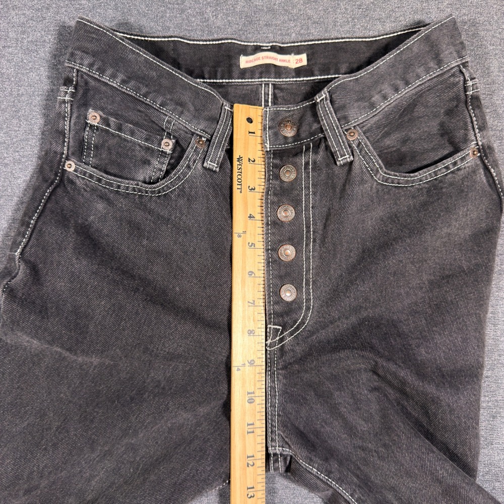 Levi's Ribcage Straight Ankle Jeans Women's 28 Black High Rise Button Fly Denim - Picture 6 of 9